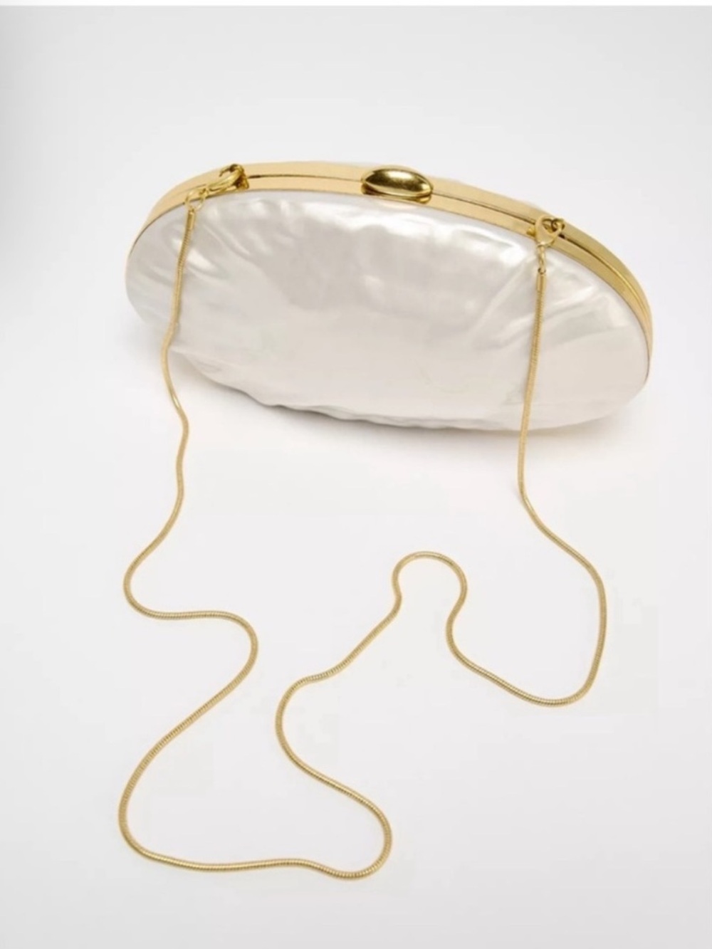 Zara Pearl-Effect White Clutch with Gold Chain